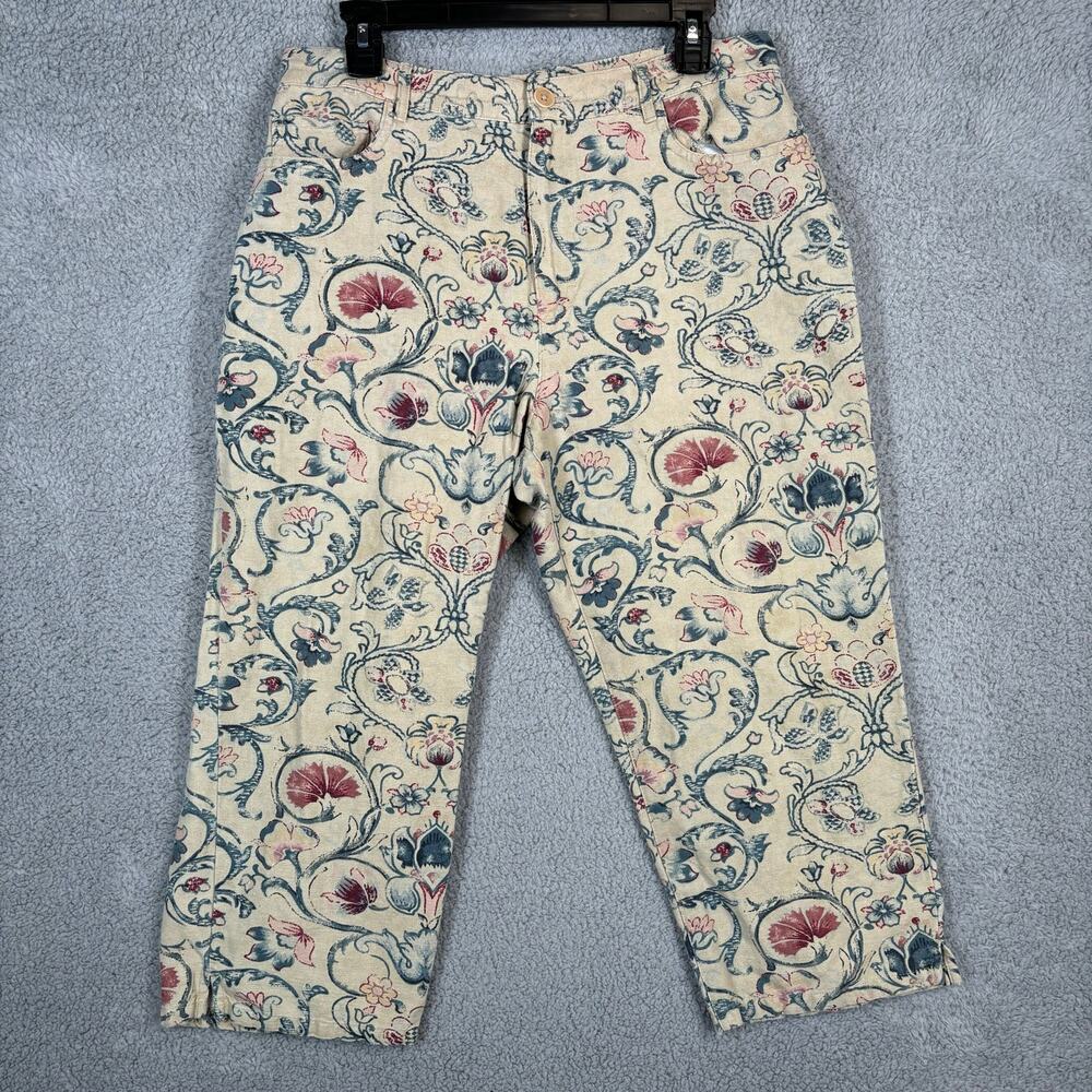 Lauren Ralph Lauren Pants Womens 12 Tan Multicolor Floral 5 Pockets Zip Fly